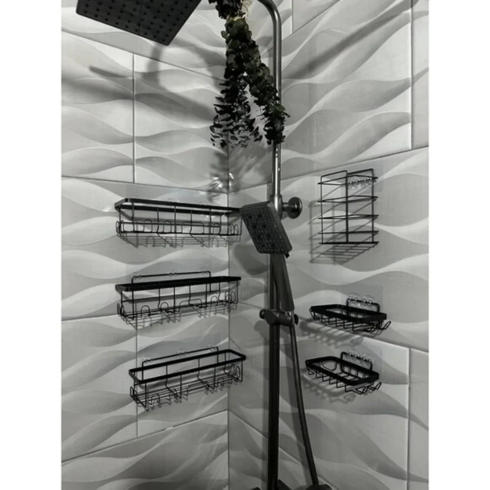 New Stainless Steel Shower Caddy 6-Pack, Rustproof Adhesive Shelves, No Drilling